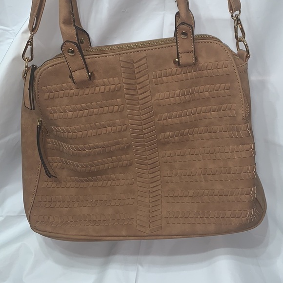 Zex Tan Faux Leather Hobo with woven pattern design. - Picture 2 of 8